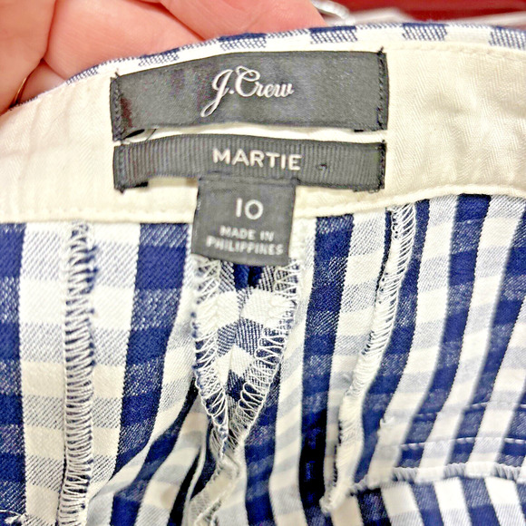 J Crew Martie Pants Sz 10 Navy Blue Black White Check Side Zip Pockets High Rise - Picture 5 of 6